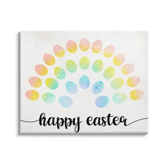Stupell Industries Happy Easter Phrase Patterned Egg Rainbow Canvas Wall Art {1}