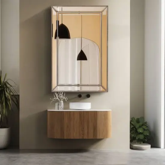 Silver Champagne Beaded Frame Accent Beveled Wall Mirror - 30" x 42" {1}