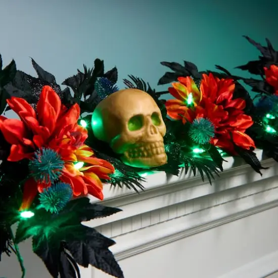 6ft. Boo-tiful Skull Halloween Pre-Lit LED Garland {3}