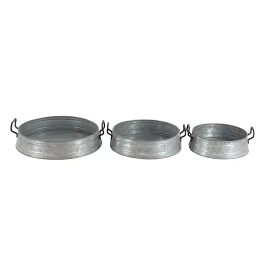Set of 3" Grey Metal Farmhouse Tray, 18", 16", 14" {5}