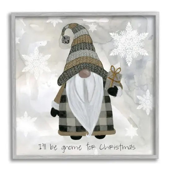 Stupell Industries Gnome For Christmas Phrase Framed Giclee Art Gray {1}
