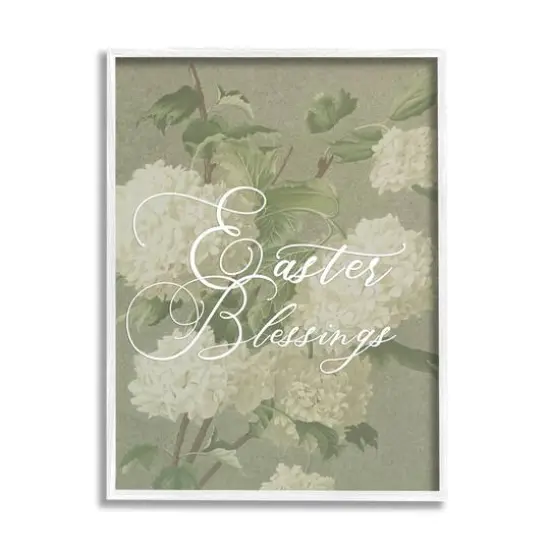 Stupell Industries Easter Blessings Sentiment Vintage White Hydrangea Florals Green Framed Giclee Art {1}