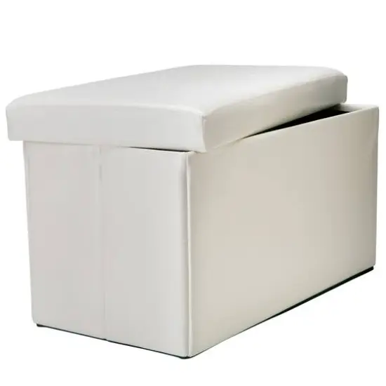 Simplify Faux Leather Double Folding Storage Ottoman Ivory {8}