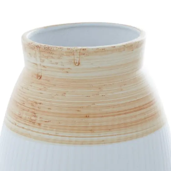 Tan Ceramic Coastal Style Vase, 13" x 9" x 9" {4}