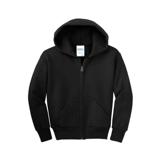 Port & Company&reg; Youth Core Fleece Full-Zip Hooded Sweatshirt Jet Black {1}