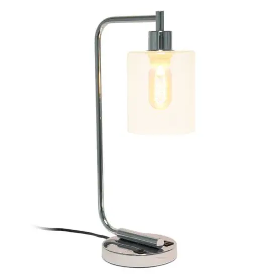 Lalia Home Iron Desk Lamp with USB Port and Glass Shade Chrome {5}