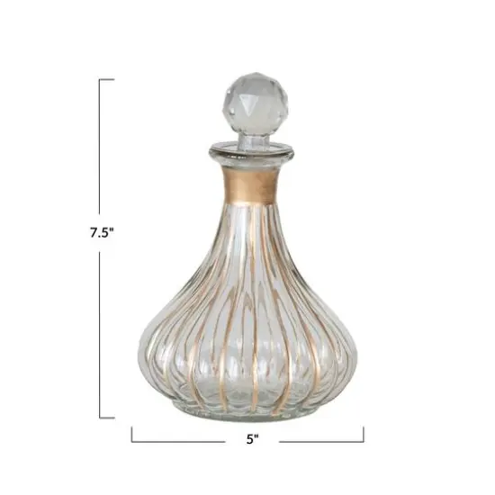 Hello Honey&reg; 12oz. Clear & Gold Stripes Hand Painted Blown Glass Fluted Mini Decanter {5}