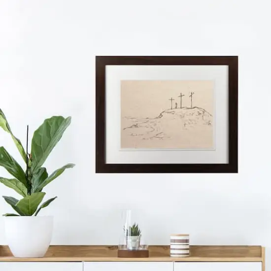 Crosses On Hill Sketch 5 11" x 14" Walnut Framed Print Under Plexiglass {4}