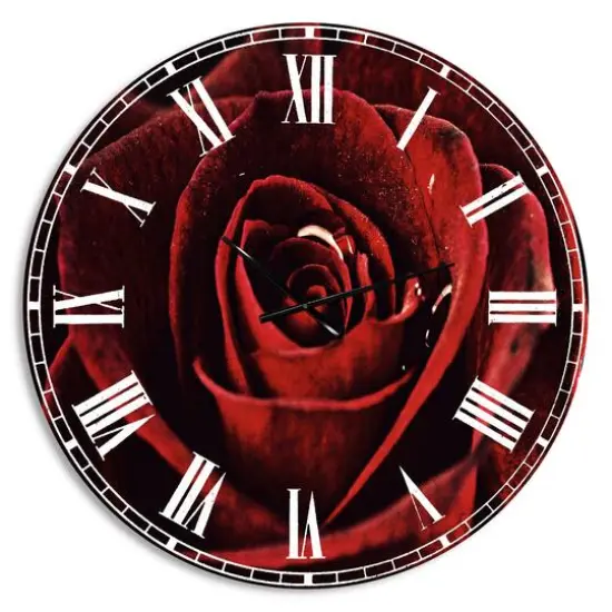 Designart 'Red Rose With Raindrops On Black Traditional Wall Clock {1}