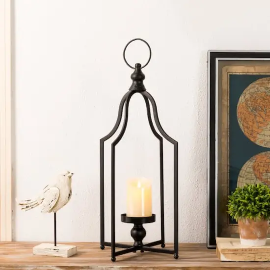 22" Modern Farmhouse Black Metal Candle Lantern {4}