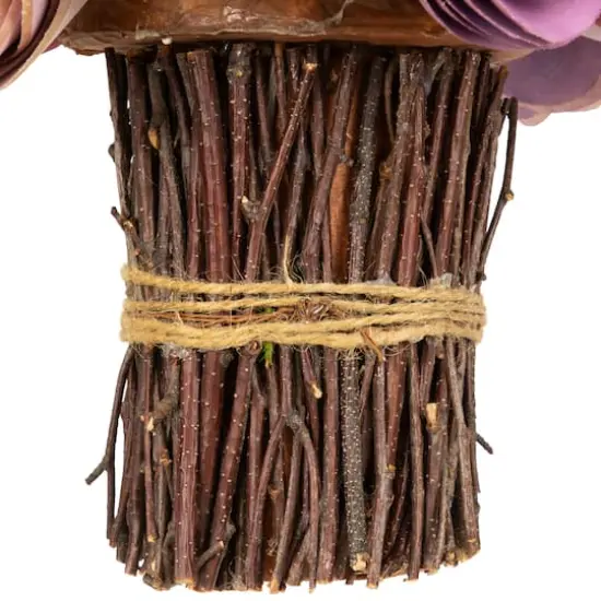 9.5" Wine Red & Purple Wooden Floral Artificial Spring Bouquet {6}