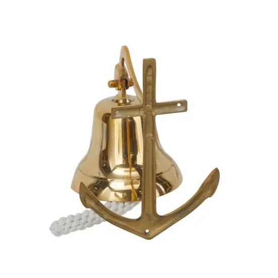 9.5" Nautical Bell Wall Accent with Anchor Backing Gold {6}