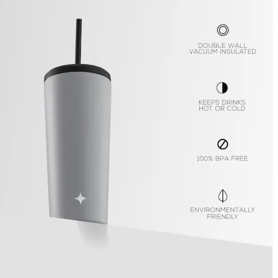 JoyJolt&reg; 20oz. Vacuum Insulated Tumbler with Flip Lid & Straw Gray {5}