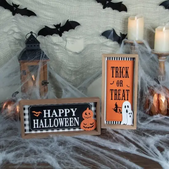 Happy Halloween Wooden Shadow Box Plaques Set {3}