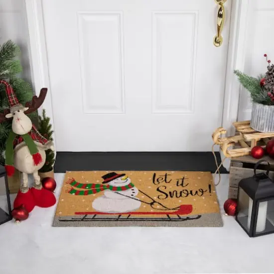 30" Let it Snow Natural Coir Rectangular Christmas Doormat {3}