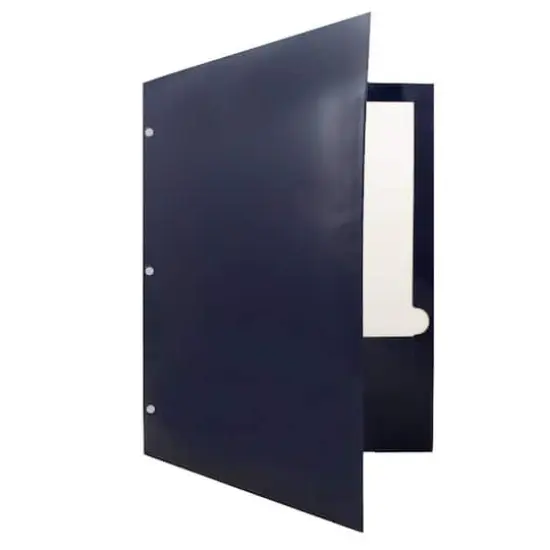 JAM Paper Laminated 2-Pocket Glossy 3-Hole Punch School Folders, 6ct. Navy Blue {4}