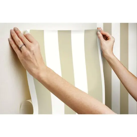 RoomMates Awning Stripe Peel & Stick Wallpaper Pearl Neutral {8}