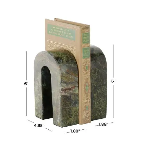 6" Green Marble Arched Bookend Set {8}