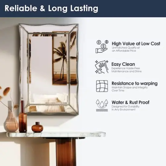 Head West Champagne Silver 24" x 36" Beaded Glass Scalloped Beveled Accent Vanity Mirror {4}