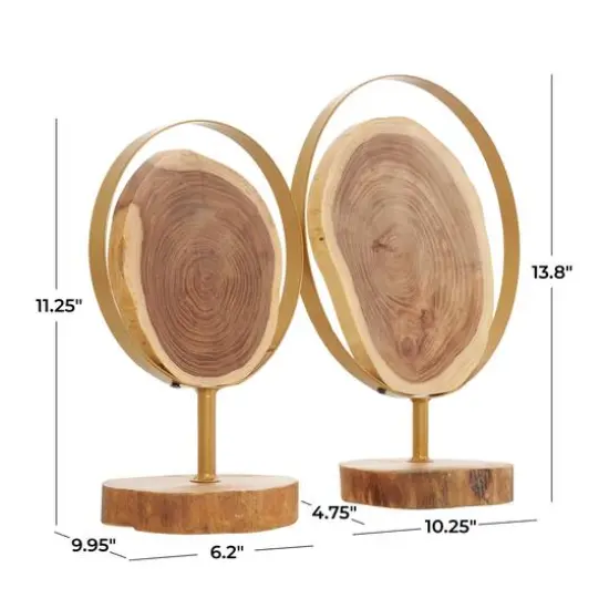 Brown Wood Abstract Handmade Live Edge Slab Sculpture Set {5}