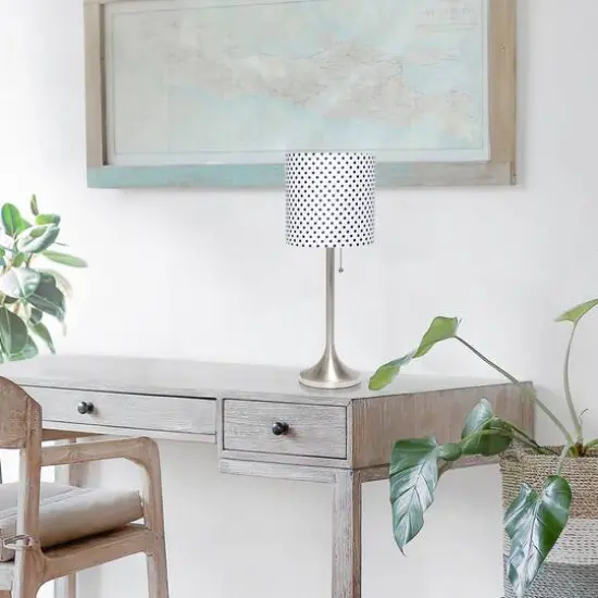 Simple Designs 21.5" Tapered Brushed Nickel Table Lamp with Fabric Drum Shade Polka Dot {6}
