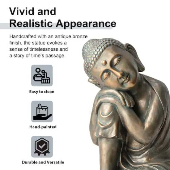 Glitzhome&reg; 18" Faux Bronze Resting Buddha Garden Statue {7}
