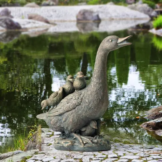 Glitzhome&reg; 15" Faux Bronze Duck Garden Statue {3}