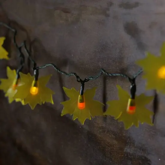 10ct. Yellow LED Maple Leaf Thanksgiving Novelty String Lights {4}