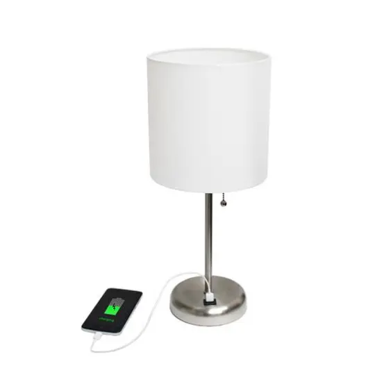 Creekwood Home 19.5" Oslo USB Port Table Lamp Brushed Steel/White Shade {7}