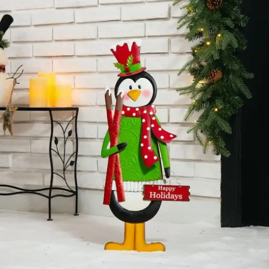 Glitzhome&reg; 3.5ft. Metal Penguin Yard Stake {3}