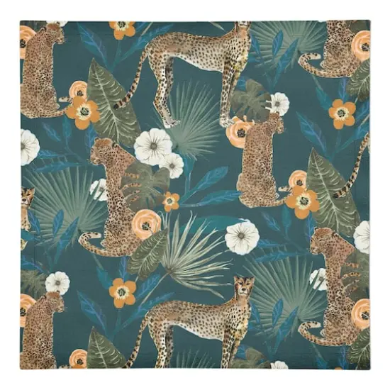 Tropical Cheetah Cotton Twill Dinner Napkin Teal {1}