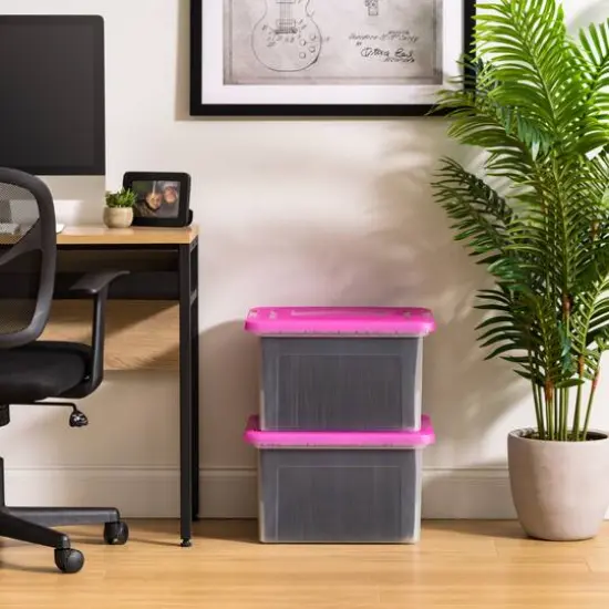 IRIS Pink & Clear Snap Tight Plastic File Organizer Box, 4ct. {9}