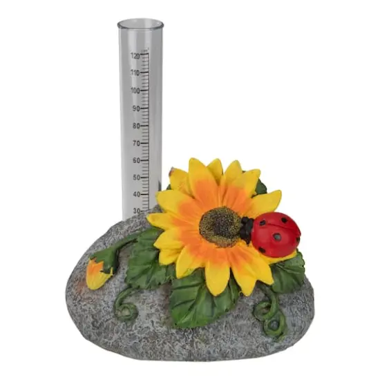 7" Sunflower & Ladybug Rock Garden Rain Gauge {1}