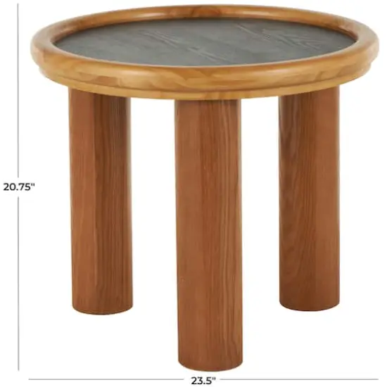 23.5" Brown Wood Handmade Round Living Room Coffee Table with Black Tabletop {8}