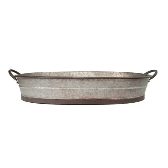 Hello Honey&reg; 34'' Gray Oval DistressedGalvanized Metal Tray with Handles {1}