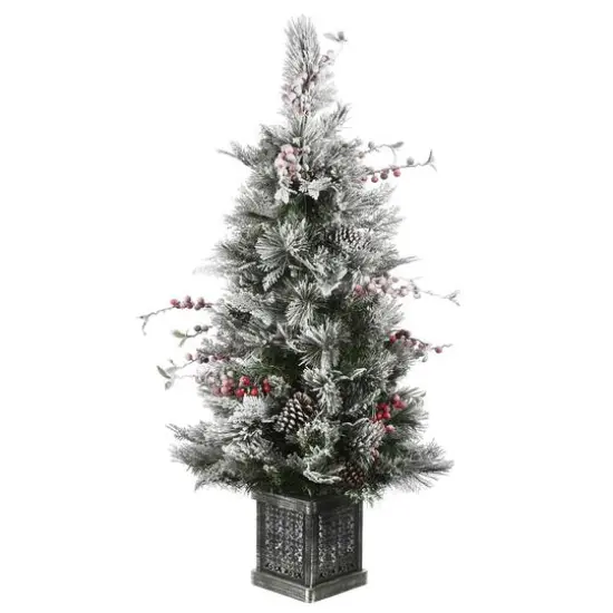 4ft. Pre-Lit Snowy Bedford Pine Entrance Artificial Christmas Tree, Clear Lights {7}