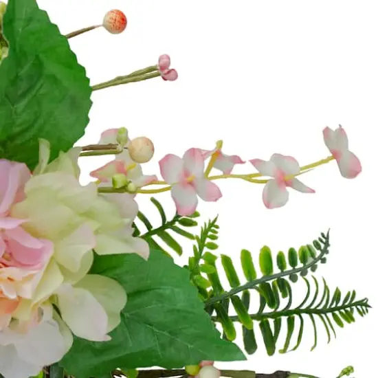 20" Pink Hydrangea Berry & Fern Artificial Spring Floral Wreath {5}