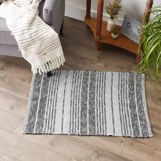 DII&reg; Variegated Stripe Handwoven Recycled Yarn Rug, 2ft. x 3ft. Black {5}