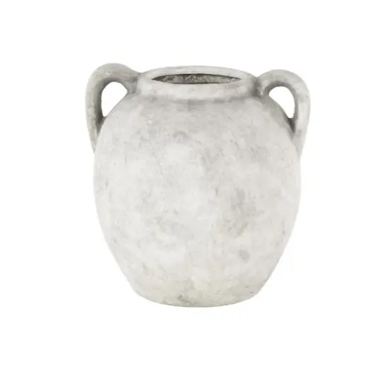 10.5" White Ceramic Antique Style Textured Vase with Black Shadings & Handles {7}