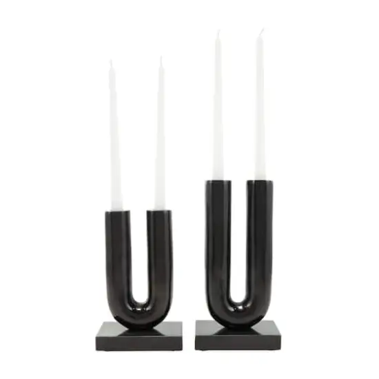 Black Aluminum U-Shaped Candle Holder Set {4}