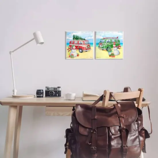 Stupell Industries Coastal Christmas Holiday Beach Snowmen Wall Plaque Art Set {3}