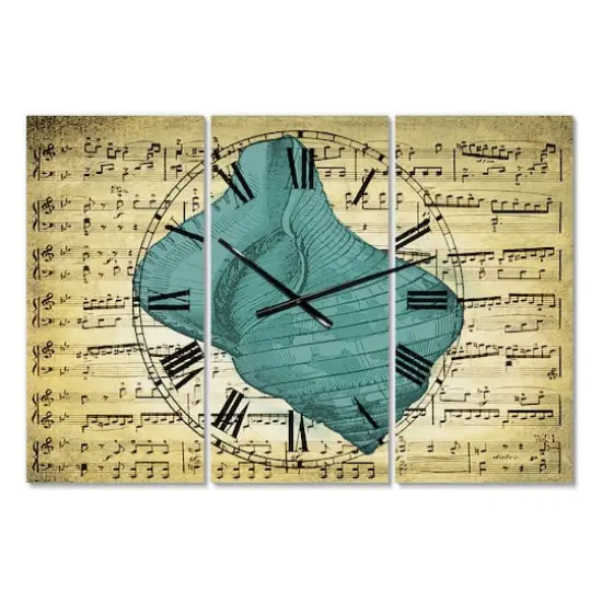 Designart Nautical & Coastal Blue Sea 3 Panel Oversized Wall Clock {1}