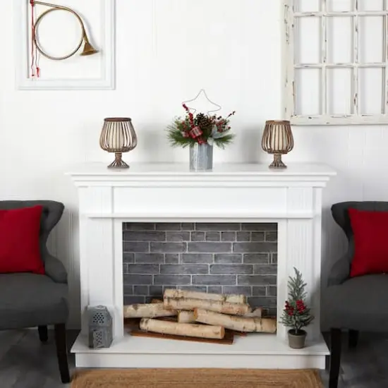 17" Pinecone & Berries Artificial Christmas Arrangement with Decorative Metal Vase & Wire Red Christmas Tree {5}