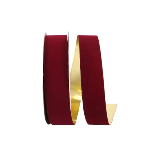 JAM Paper 1.375" x 25yd. Velvet Gold Back Ribbon Burgundy {1}
