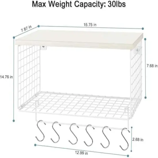 Wood & Metal Wall Mounted Bathroom Towel Rack with 6 Hooks White {4}