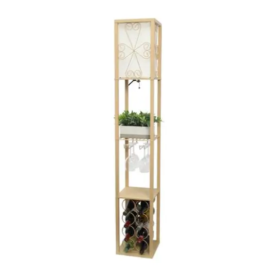 Simple Designs&trade; Floor Lamp Storage Shelf and Wine Rack with Linen Shade Tan {8}