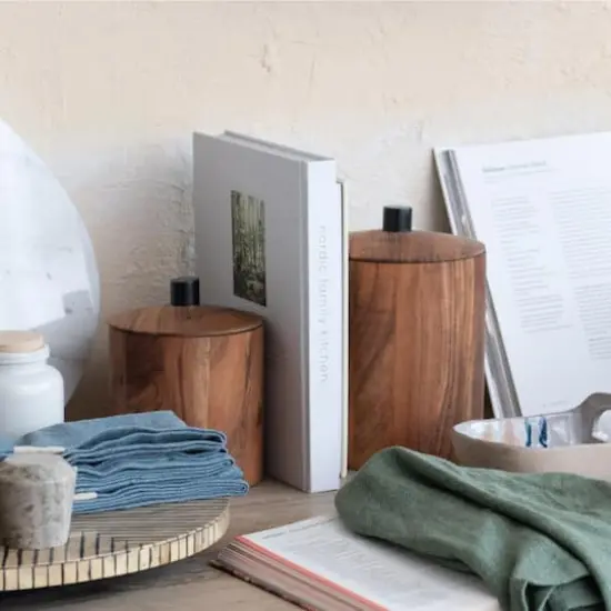 Hello Honey&reg; 8.5" Natural Round Acacia Wood Canister with Handle {3}