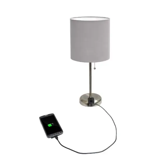 LimeLights 19.5" Stick Lamp with Charging Outlet and Fabric Shade Brushed Steel and Gray {6}