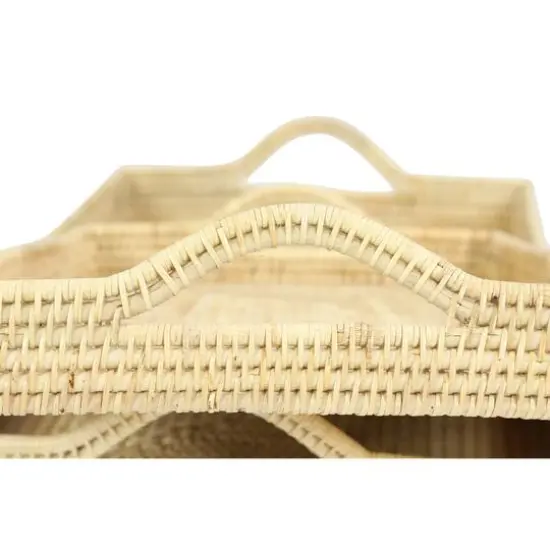 Light Brown Wood Boho Style Tray Set {7}
