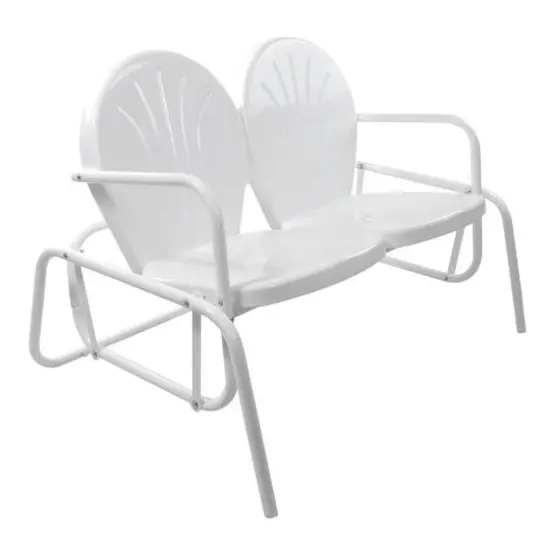 2-Person Outdoor Retro Metal Tulip Double Glider Patio Chair White {4}